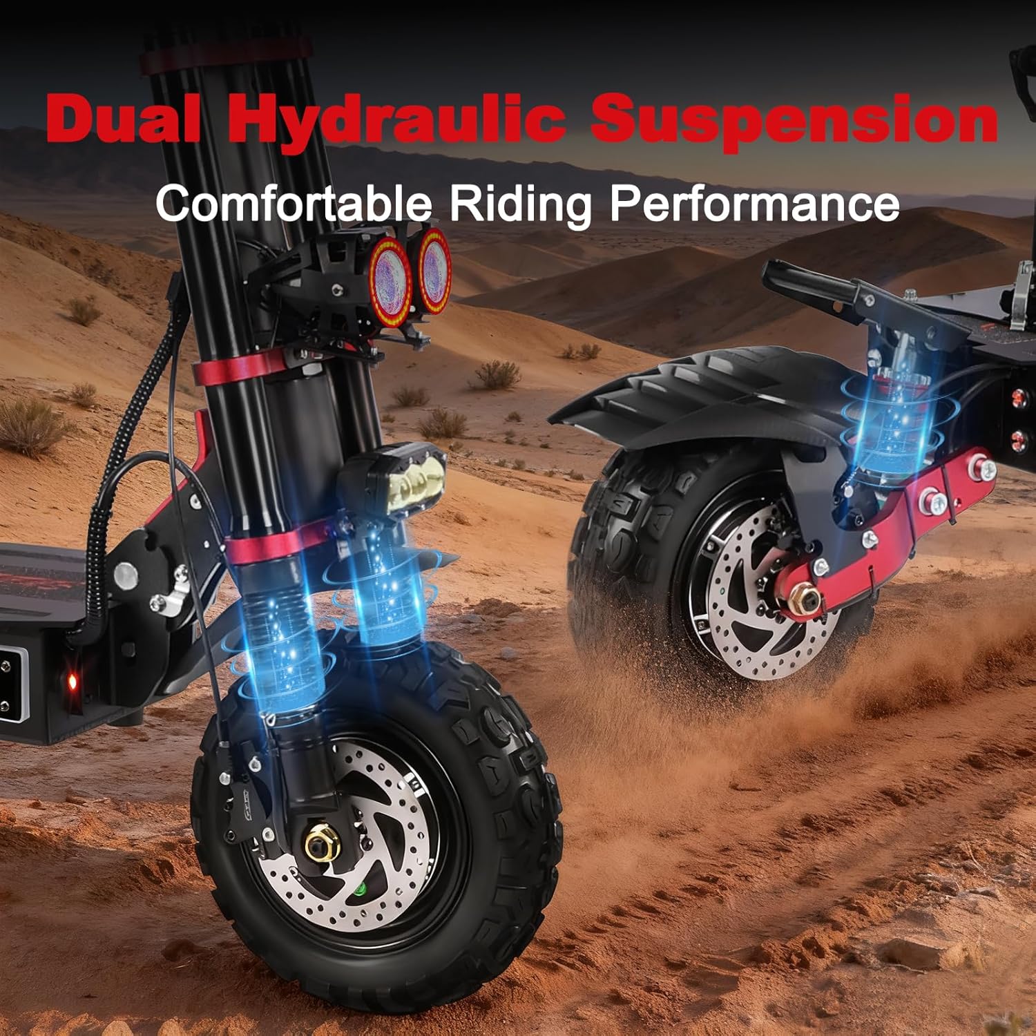 6000w Electric Scooter Dual Motor Up to 58 MPH, 60V35Ah Battery 60 Miles Long Range, Dual Suspension and Hydraulic Disc Brakes, Fat Tires Fast Electric Scooter with seat & Damper