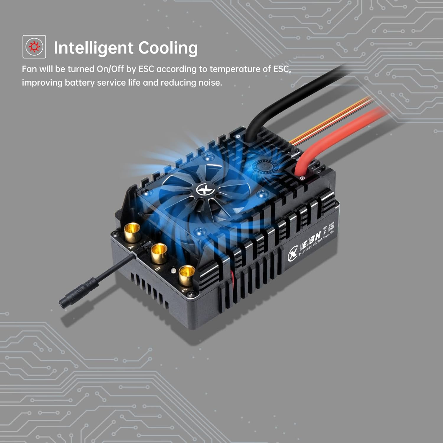 XC E3H Sensored Electric Brushless Motor Controller for RC Car, 6-16S Lipo,300A Continuous Current,10-25A、6.0/7.4/8.4V BEC,Applicable to 1/5,Support Turbo Timing and APP Control