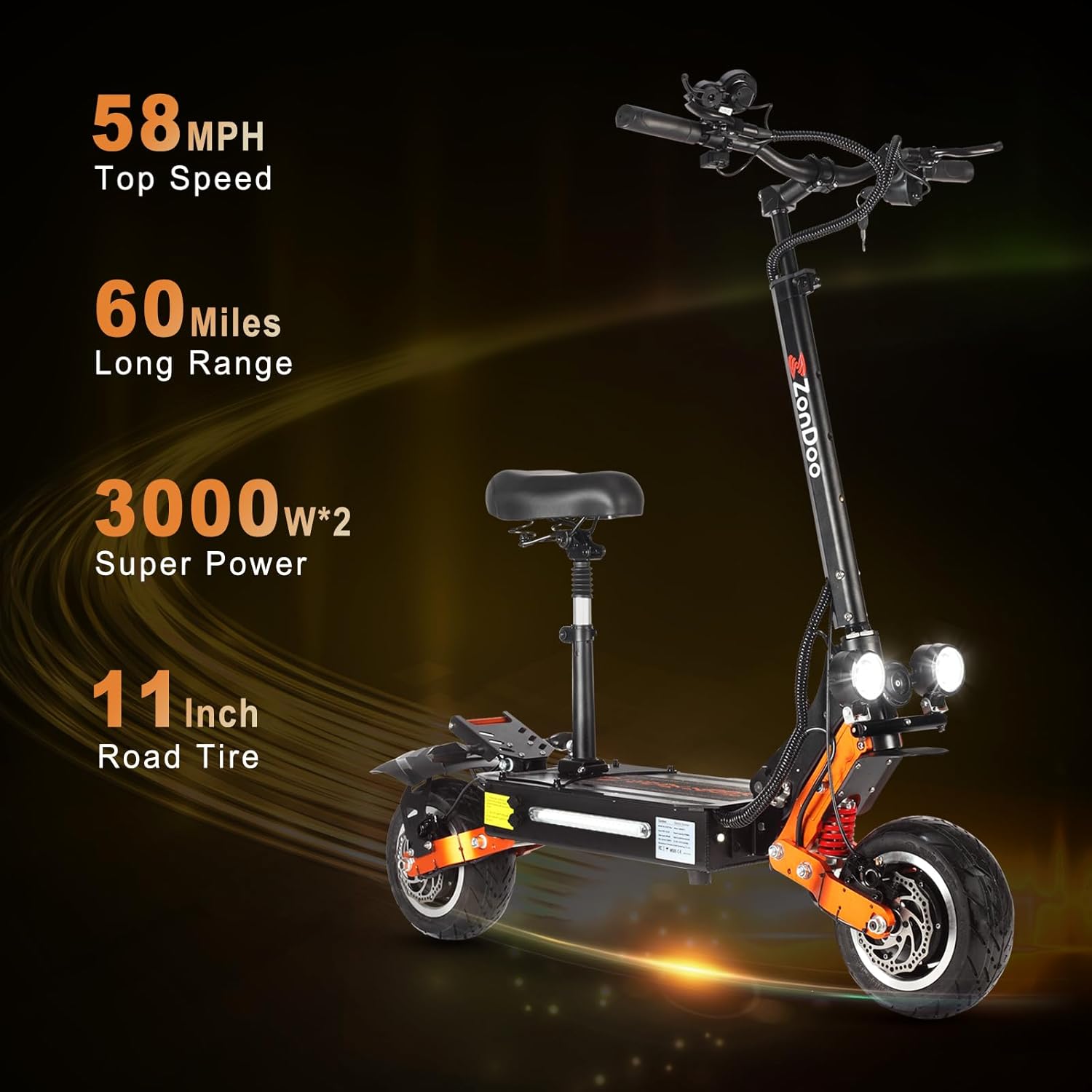 ZO01 Plus Electric Scooter, 6000W Dual Motors Up to 58 MPH, 60 Miles Range 60V35AH Battery, 11