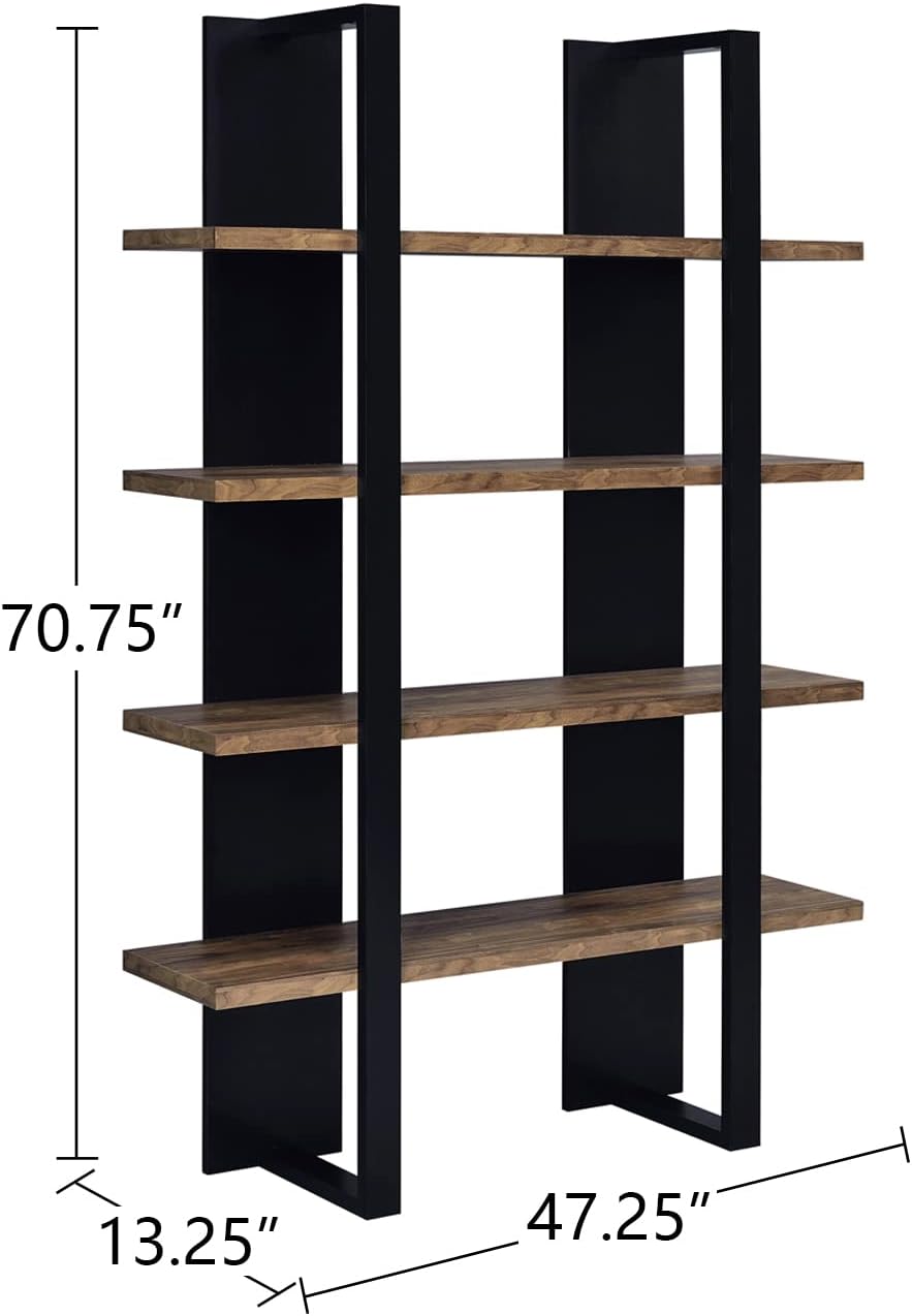Simple Relax 4-Shelf Wood Bookcase in Aged Walnut and Black