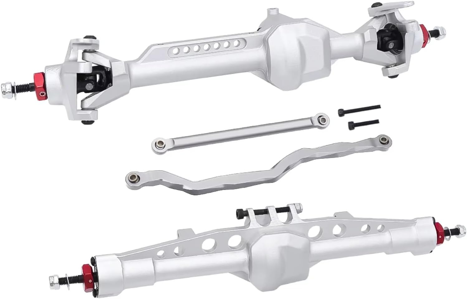 RC Axle Models For Axial For SCX10 Pro 1/10 Front Rear Straight Axles Set CNC Integrated Aluminum RC Crawler Complete Upgrade Parts(Silver,1set)