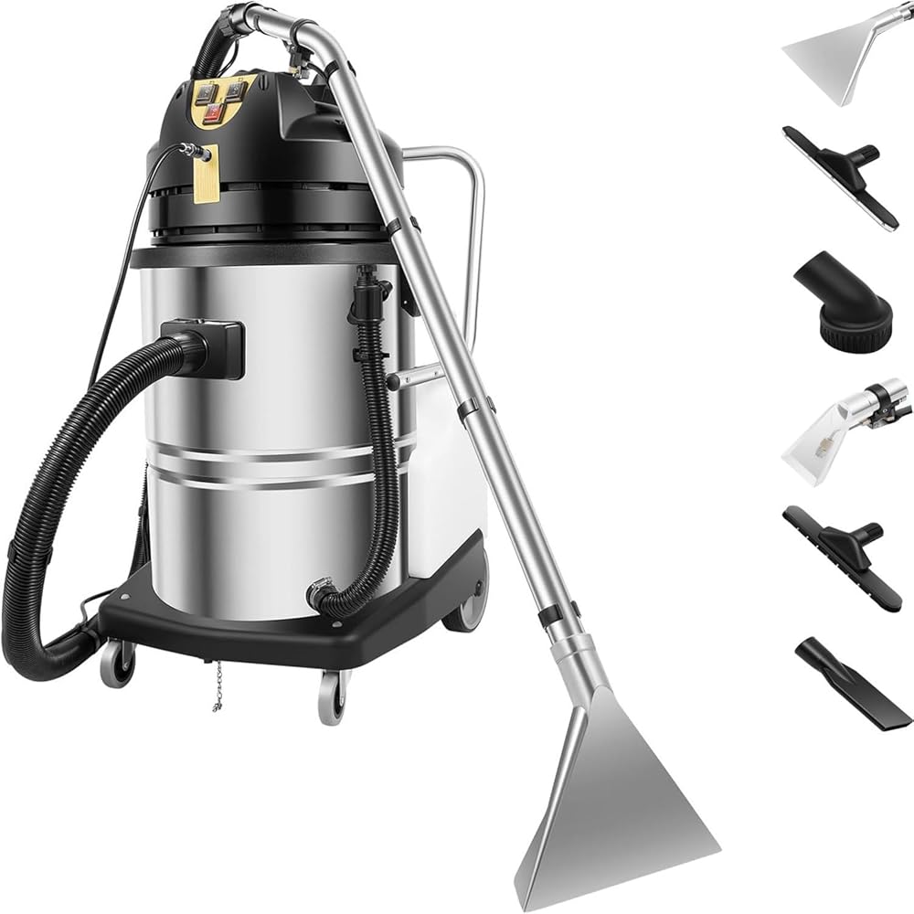 60L Commercial Carpet Cleaner - 2-in-1 Wet Dry Vacuum for Carpet, Floor & Auto Detailing - Stainless Steel Shampooer with 6 Professional Suction Tools for Deep Cleaning