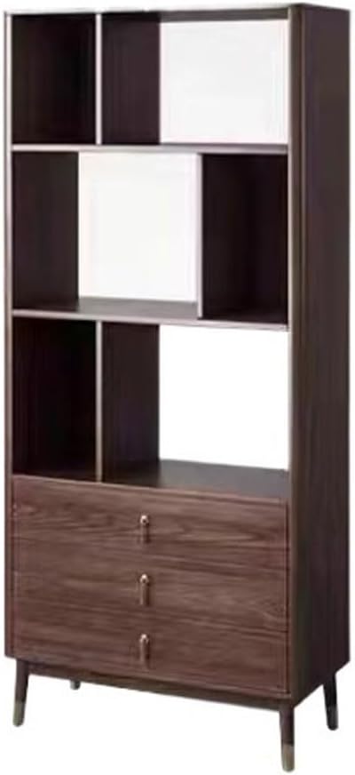 JUNXIAN Book Shelf Storage Shelves Modern Simple Solid Wood Bookcase Brass Handle Bookshelf Multifunctional with Drawer Storage Bookcase Bookshelf Decorative Bookcase(M:90CMX36CMX200CM)