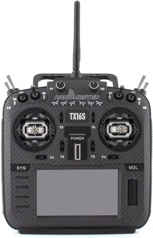 RotorLogic RadioMaster TX16S Mark II MAX Edition 2.4GHz 16 Channel EdgeTX OpenTX Radio Transmitter Leather Grips CNC Finished Components Mode 2 (Carbon Black, ELRS w/ AG01)