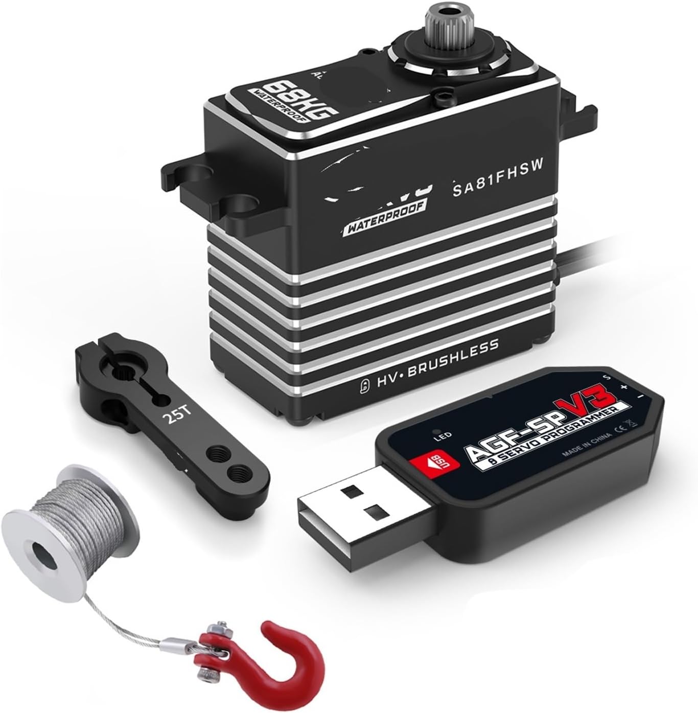 SA81FHSW 68KG Waterproof Monster Torque Steel Gear Brushless Large Intelligent High Voltage Digital Servo(Winch Mode Combo 3)