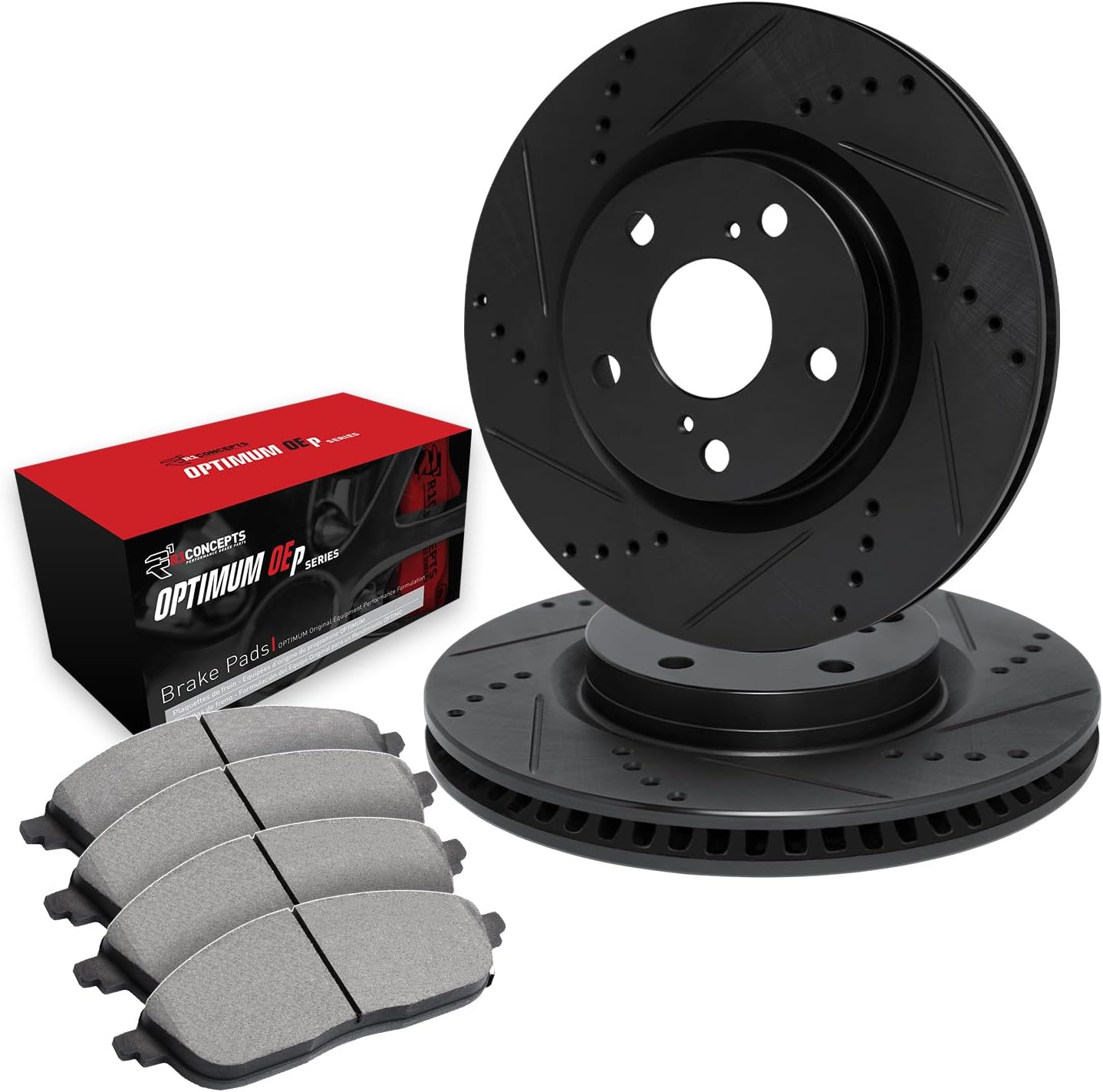 R1 Concepts Front Brake Kit For 2017-2020 Lexus GS; 2015-2022 Lexus RC F| Drilled Slotted Brake Rotors| Optimum Oep Brake Pads and Rotors Kit