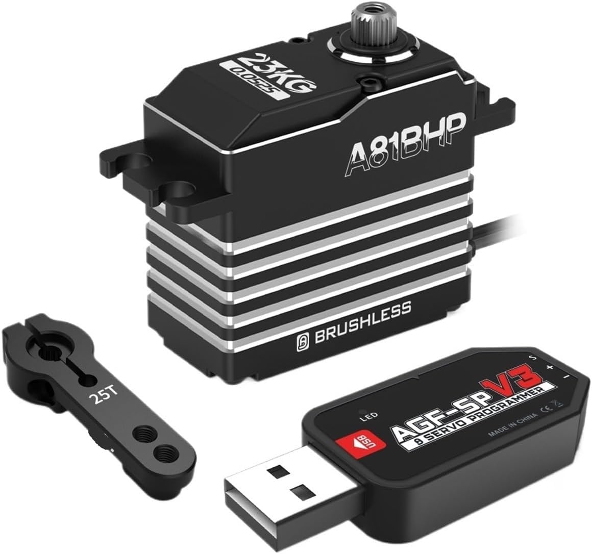 A81BHP 23KG Super High Speed ​​Steel Gear HV Brushless Programmable Standard Steering Servo Suitable for 1/8(A81BHP 23kg Servo)