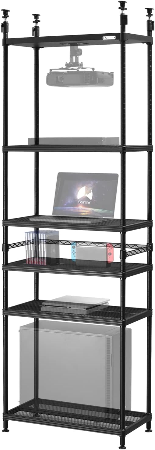 Bauhutte BHP-2400N-BK Ceiling Projector Rack 2, Width 27.6 x Depth 14.2 inches (70 x 36 x 221-271 cm), Black, Total Load Capacity 330.7 lbs (150 kg)