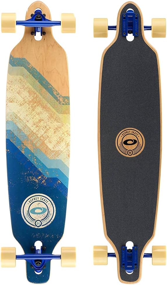 Osprey Twin Tip Longboard 39 inch Canadian Maple Deck, Complete Skateboard, for Adults, Kids and Beginners, Multiple Colours