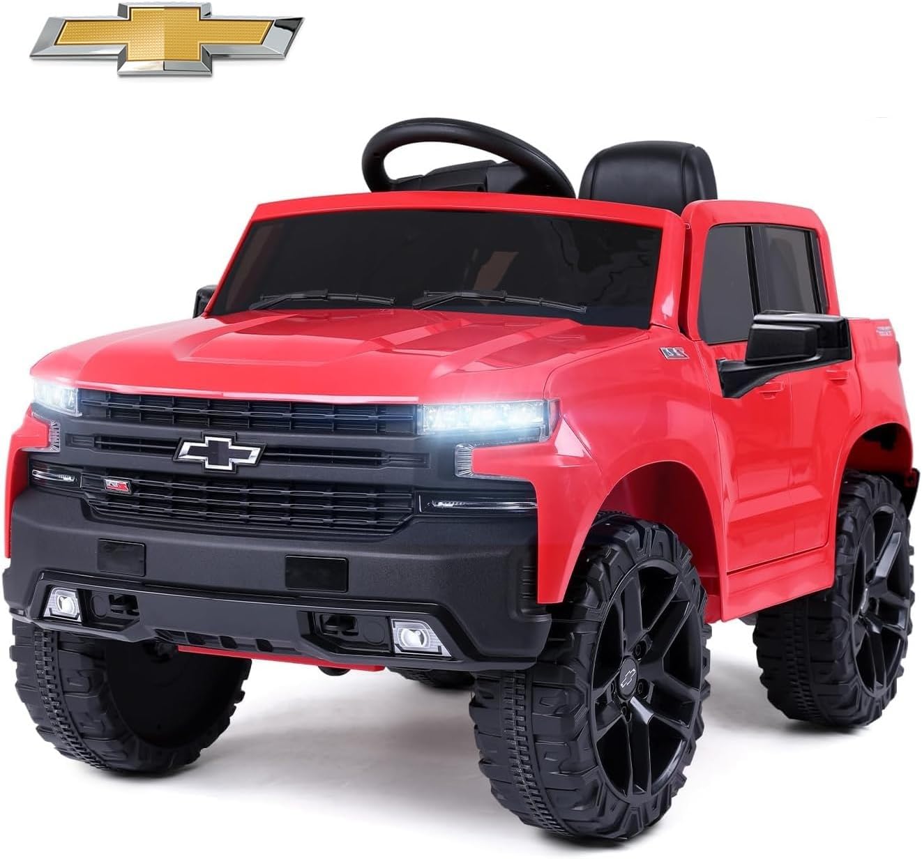 Silverado 12V Kids Boys and Girls Electric Ride on Truck Car Electric Vehicle with Parents Remote Control, 2 Speeds, 4 Wheels, LED Lights, Music (Red)