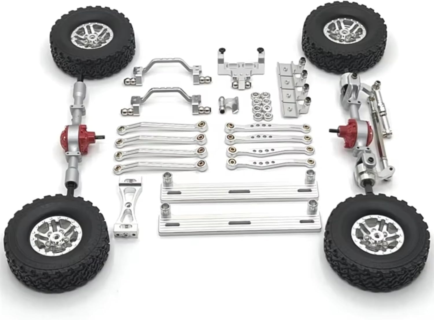 RC Models Parts For WPL C64 1/16 RC Car Parts Metal Upgrade Front And Rear Axle/Wheel Hub/Foot Pedal/Pull Rod/Servo For Seat Set(White)