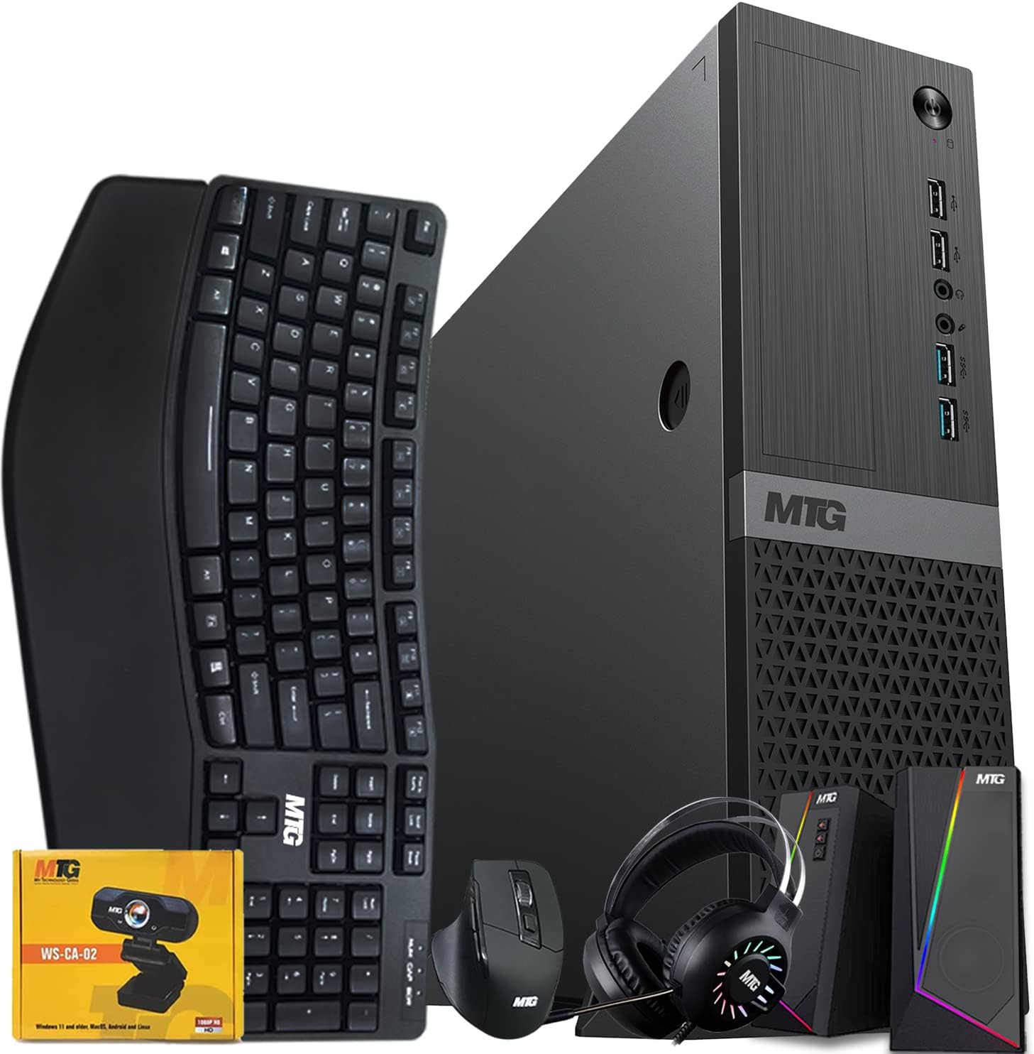 Aurora High Performance Desktop Computer Intel Core i5-12400F 12th Gen, 16GB Ram, 1TB SSD + 14TB HDD, Wireless Ergonomic Keyboard Mice, Headphone, Speaker, Webcam, Win 11