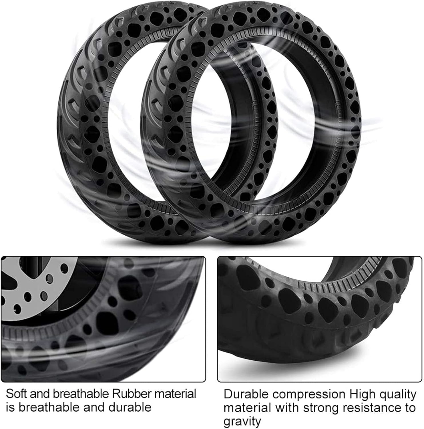 Scooter Replacement Tires Colored Solid Honeycomb Tyres for M365/Pro 8.5 Inch Solid Tire Electric Scooter Front/Rear Wheel Non-Slip Anti Puncture Tire Aessories, 2pcs, Black (Red 1pc)