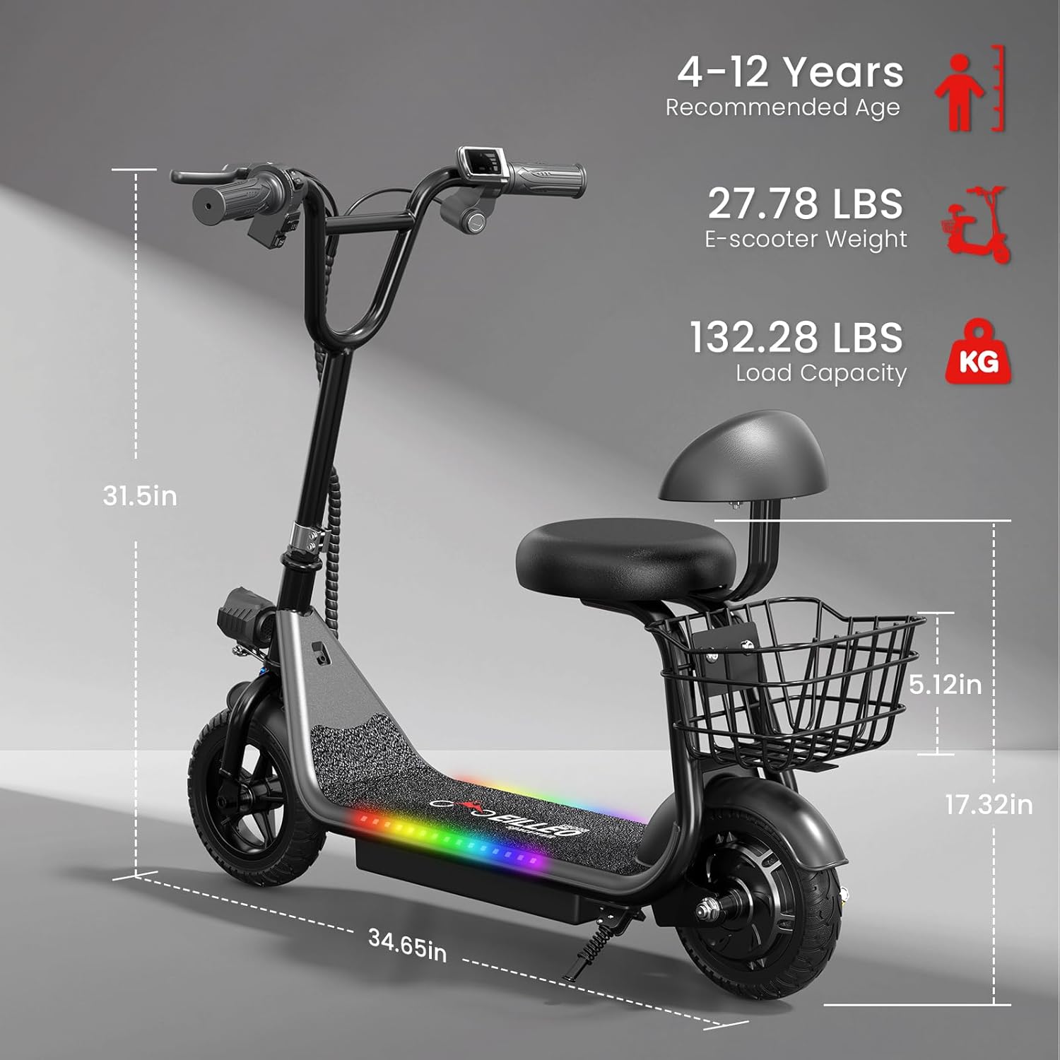 48V/36V Electric Scooter with Seat, Adult E Scooters with Seat, 372W-750W Motor, 6-20 Miles, 18.75mph/17.4mph/11.18mph, Electric Scooter for Adults, Dual Brakes, 14