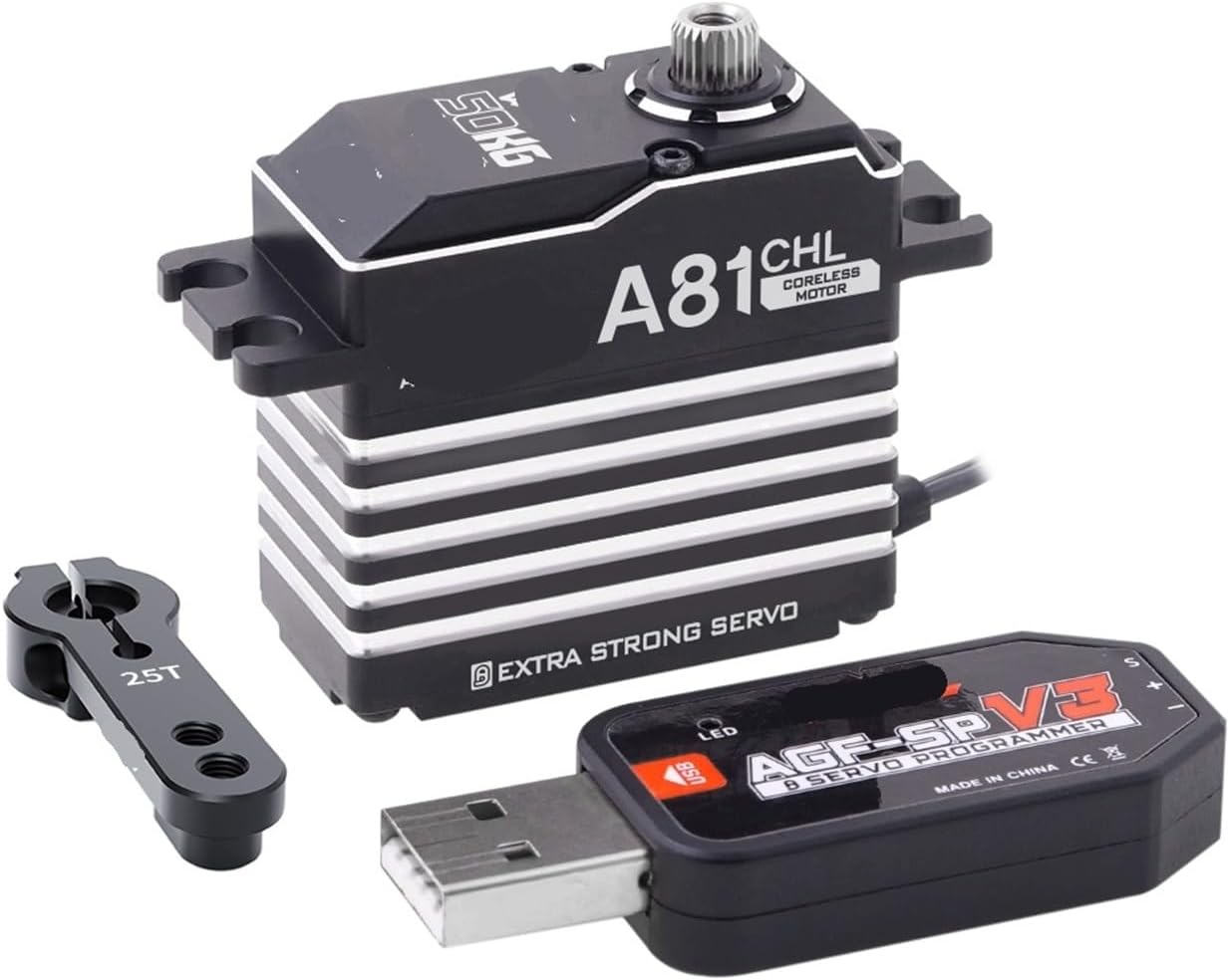 A81CHL 50KG Steel Gear 180° HV Ironless Programmable Digital STD Servo Motor for 1/8(A81CHL 50kg Set1)