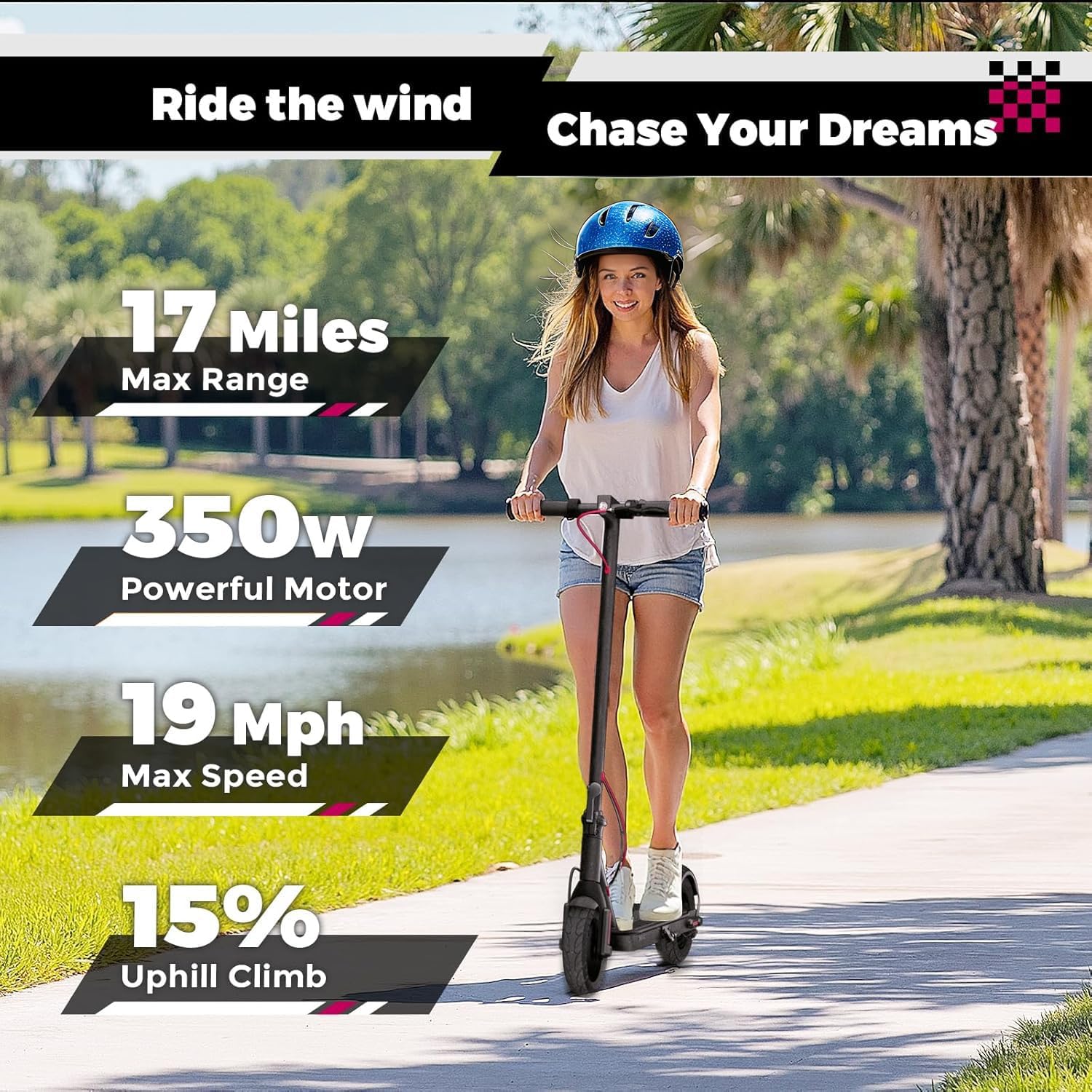 Windone Electric Scooter for Adults, 430W Peak Motor, 19MPH & 17-Mile Range, Foldable Commuter Scooter with 10