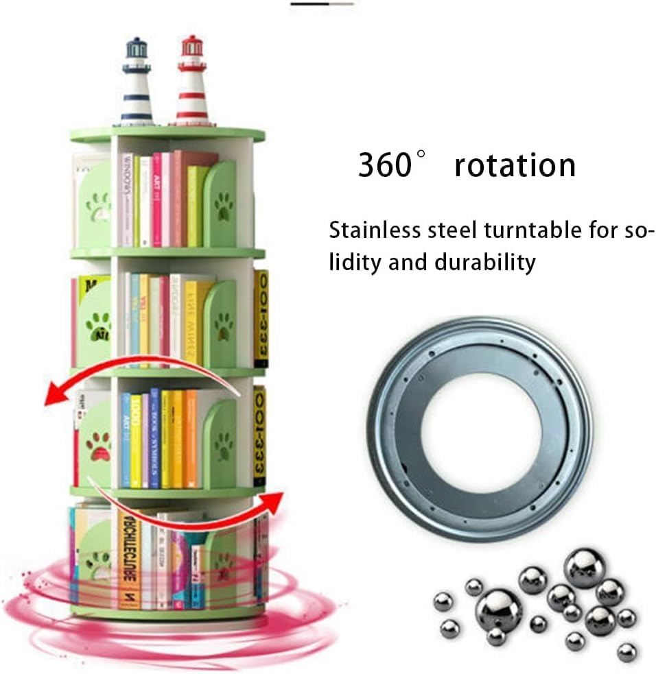 GaRcan Rotating Bookshelf Round Rotating Bookshelf Bookcase with Footprint Pattern 3/4/5-Shelf with Dolphin Motif Home High-Density Bookcase