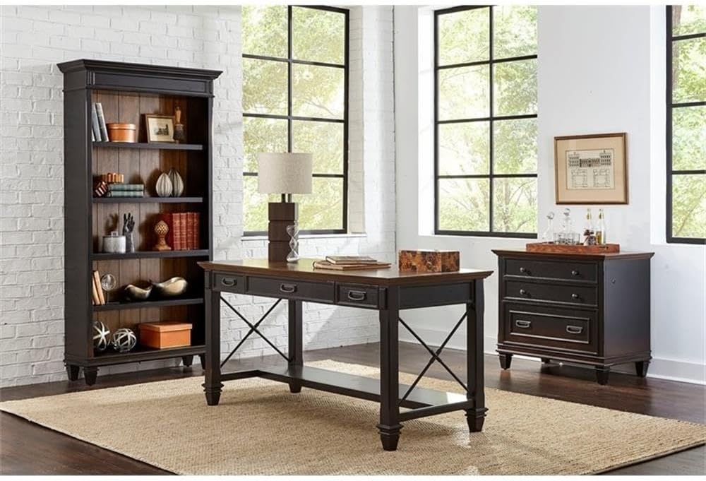 BOWERY HILL 4 Shelves Traditional Wood Bookcase in Distressed Black