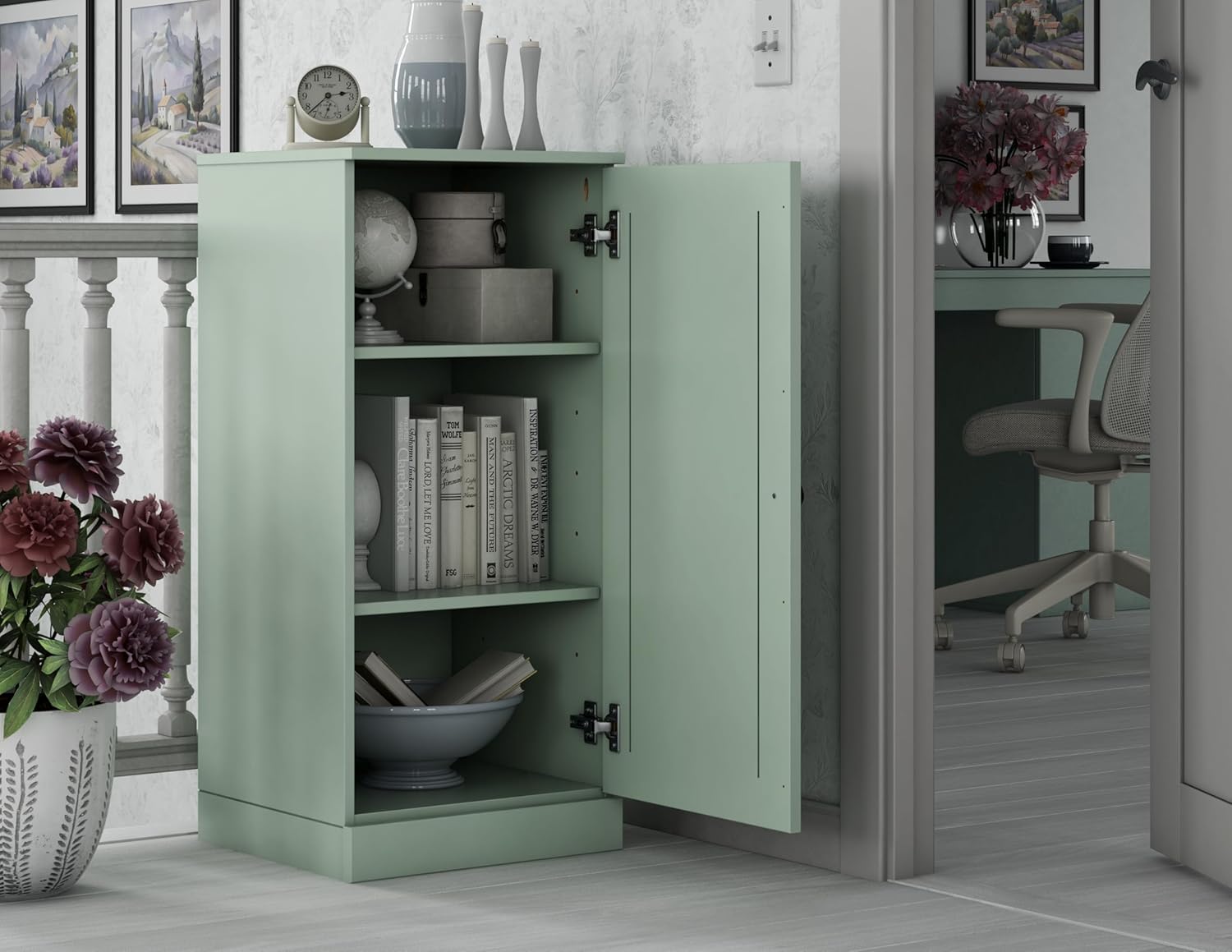 Palace Imports 100% Solid Wood Sage 3-Shelf Bookcase w/Adjustable Shelves & Solid Door, 16.5