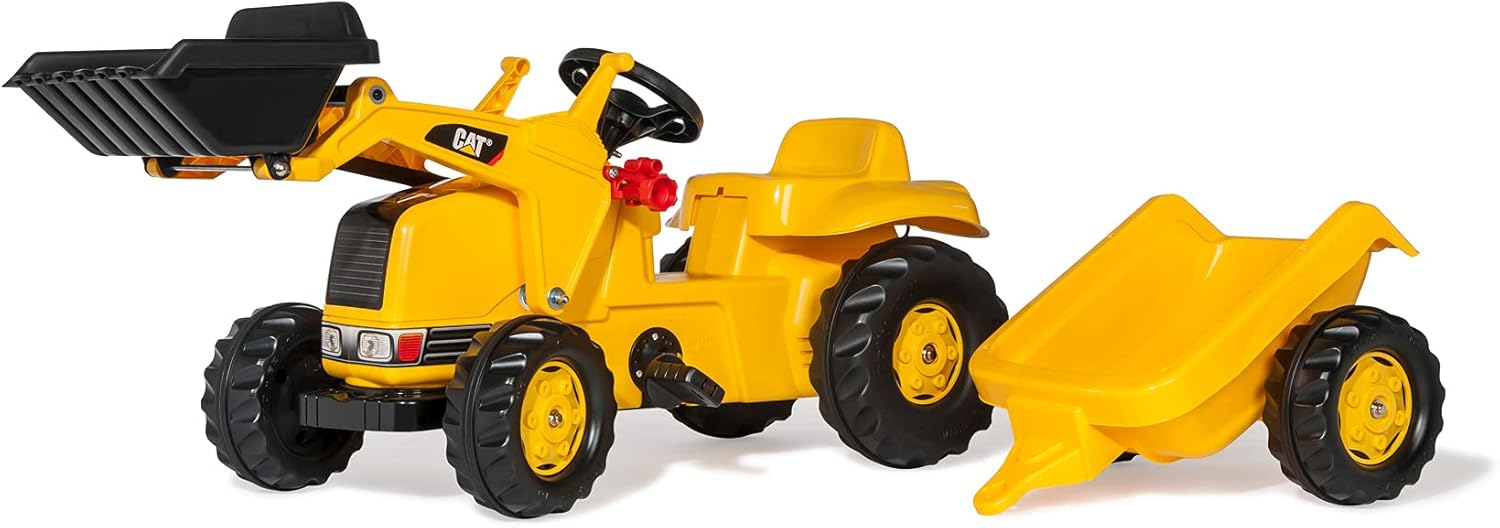 rolly toys CAT Construction Pedal Tractor: Front Loader Tractor with Detachable Trailer, Youth Ages 2.5+ , Yellow