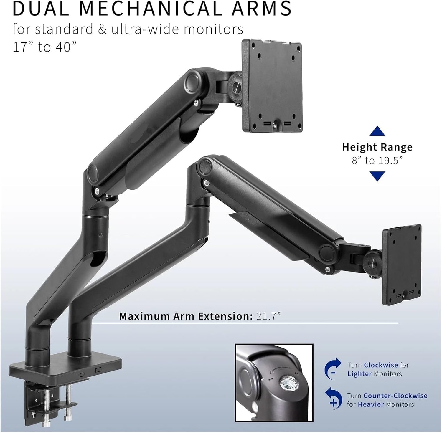Extension Spring Dual Extra Wide Monitor Stand, up to 45-inch Computer Screen -