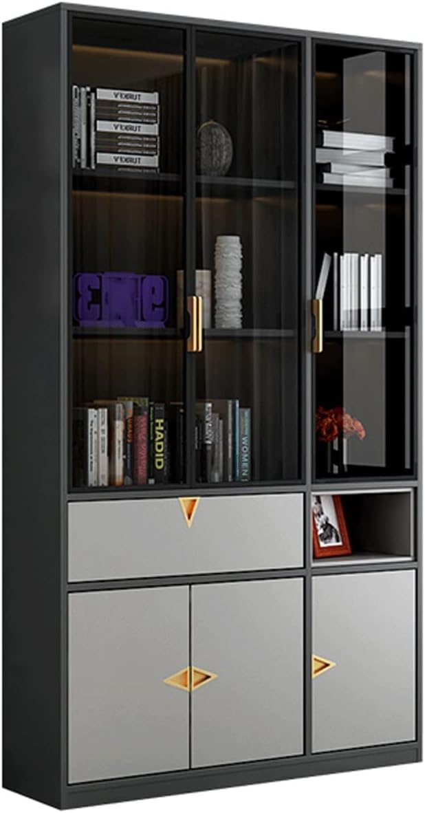 TOMYEUS Book Shelf Bookcase Bookcase Simple Modern Home Floor Storage Cabinet Glass Door Locker Office Storage Combination Bookcase Bookshelves (Color : B)