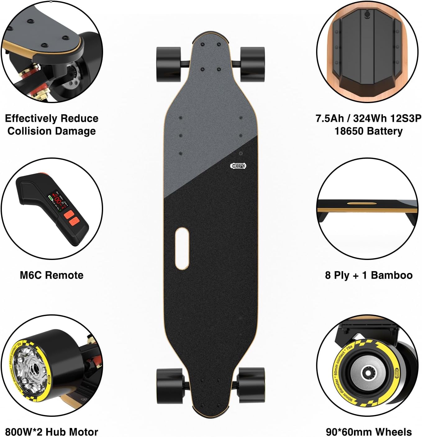 MEEPO Campus V3 Series/Envy Electric Skateboard with Remote, Top Speed Up to 29 Mph, 4 Speed Smooth Braking, Easy Carry Handle Design, Suitable for Adults & Teens
