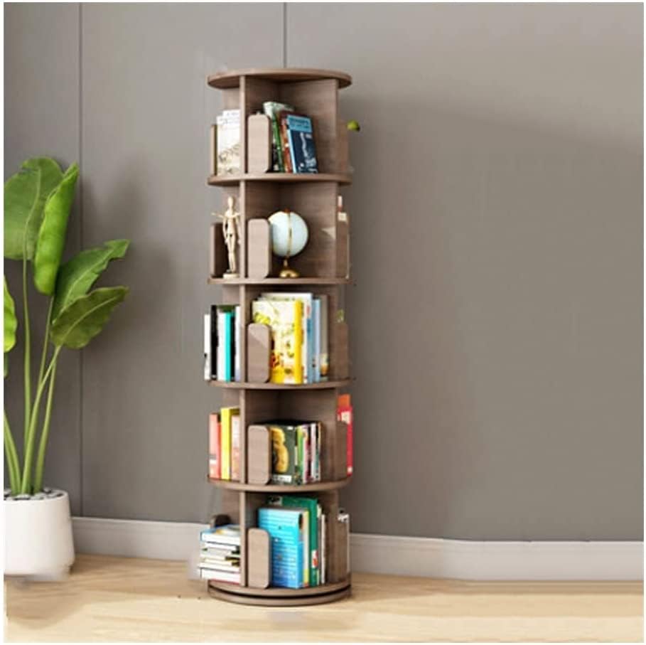 LSHAOBO Bookshelf 360-Degree Rotating Multi-Function Shelf, Solid Wood Bookcase, Storage Display Cabinet(Size:5 Layers)
