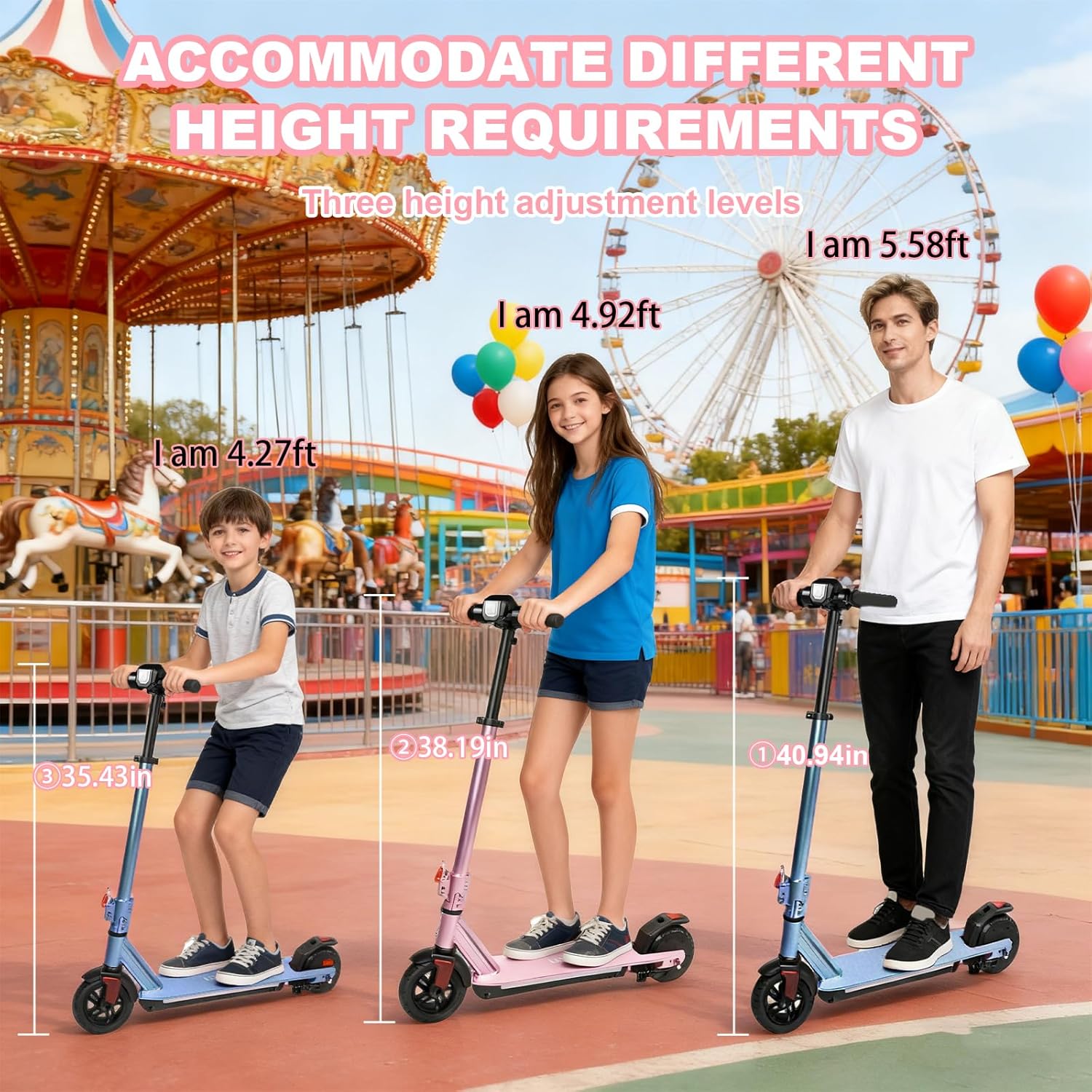 Electric Scooter for Kids Ages 6-12, 150W Motor, 4/7/11 Mph, 60 mins Ride Time, Adjustable Speed, LED Display, Colorful Lights, Electronic Brake, Foldable Kids Electric Scooter