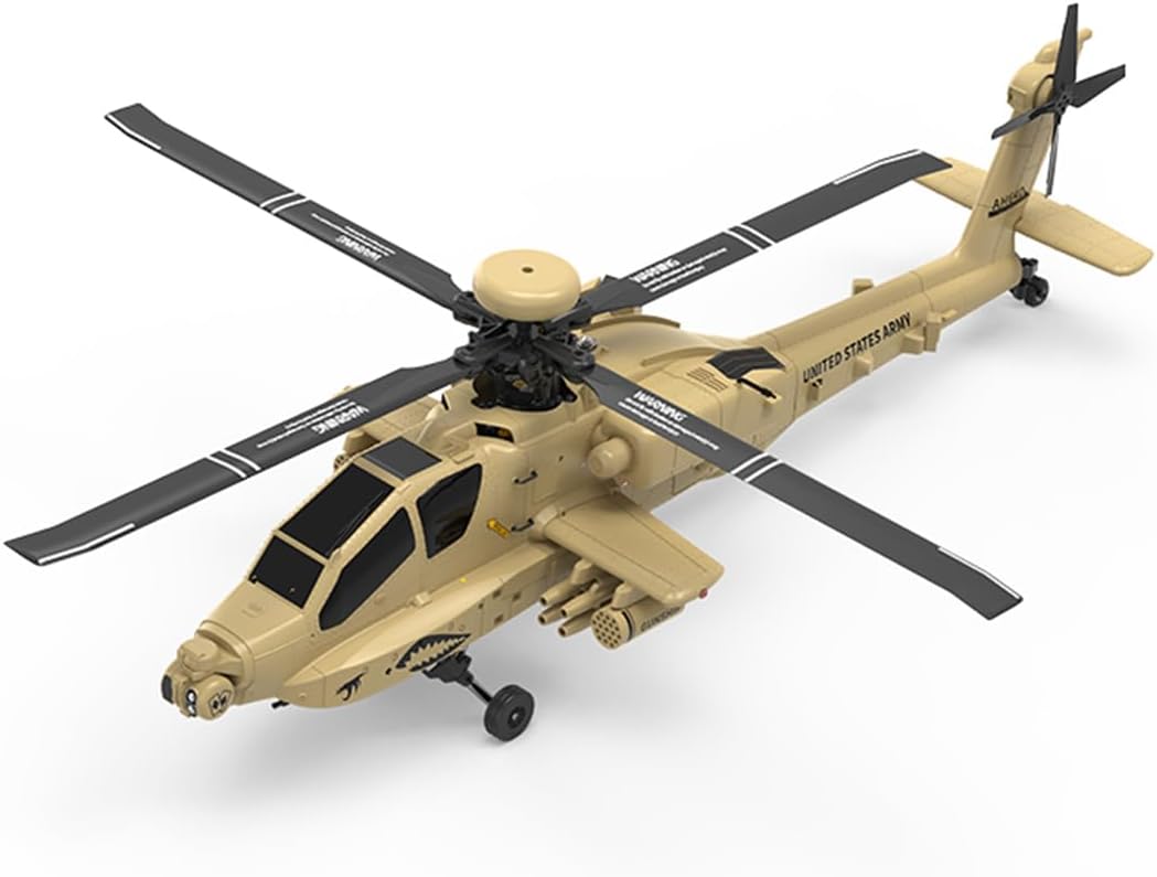 F11-N AH64 Remote Control Helicopter, 1/32 Scale 2.4G 6CH Coaxial Dual Rotor 6G/3D RC Helicopter Model with Optical Flow Altitude Hold, Three Batteries, Desert Yellow (RTF Version)