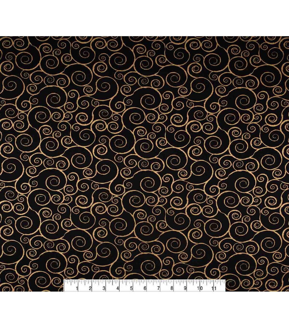 Swirls on Black Quilt Metallic Cotton Fabric by Keepsake Calico