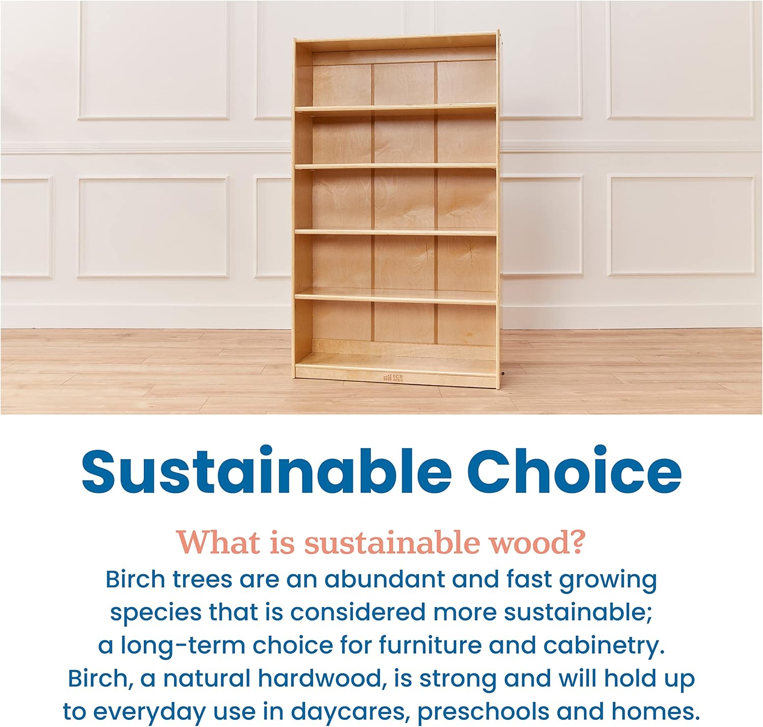 ECR4Kids Classic Bookcase, 60in, Adjustable Bookshelf, Natural