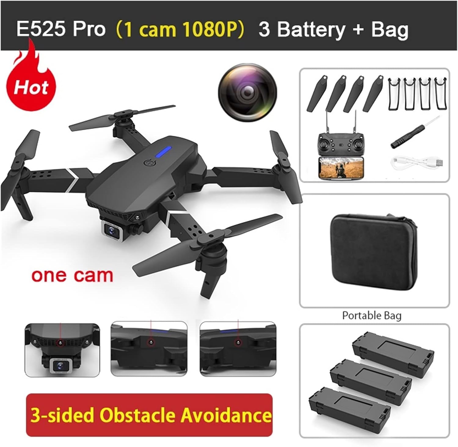 Drone Drone RC Quadcopter with Obstacle Avoidance 1080P 4k WiFi Height Hold RC Mini Drone FPV Dual Camera Drones One Key Take Off/Landing (Color : DualCam 4K 2B Bag Size : 1) (1080p 3b Bag 1)