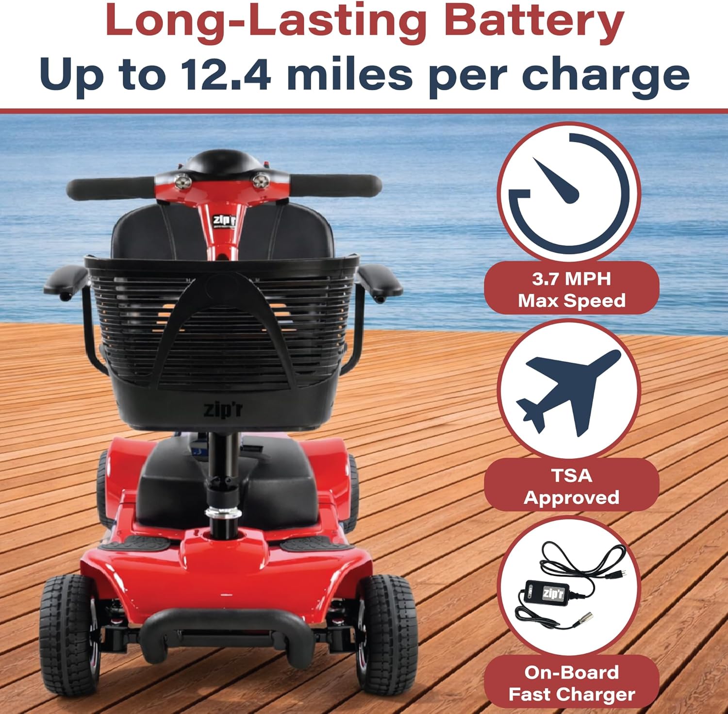 Zipr Roo 4 Wheel Mobility Scooter - 29 lbs Heaviest Piece - Powered Wheelchair - Compact Heavy Duty Mobile for Travel, Seniors, Adults, Handicapped - Long Range Battery with Charger Basket Included