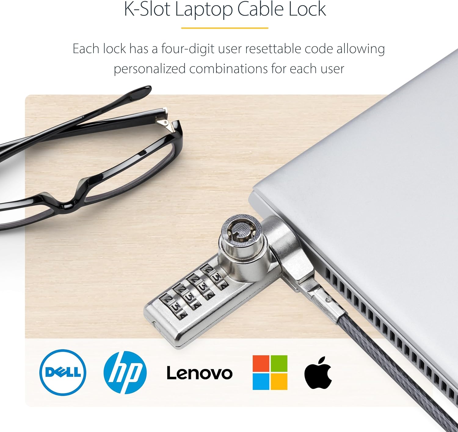 StarTech.com 10-Pack Dual-Access Laptop Lock, 6.6ft (2m) Keyed Alike and Combination Security Cable Lock for K-Slot Devices, TAA