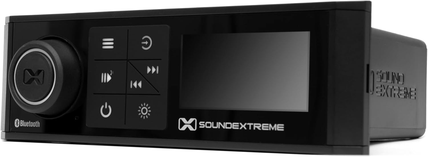 SoundExtreme by ECOXGEAR Marine AM/FM Stereo Receiver 200-Watt Waterproof Bluetooth Powersports with Built-in 4 Zone LED Controller (Single DIN Style)
