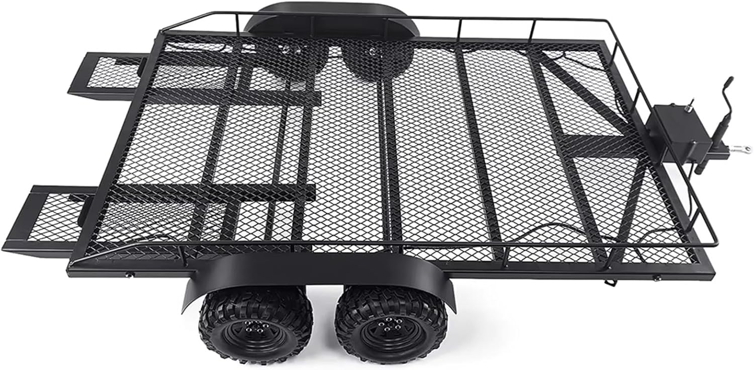 RC Cars Crawler Parts Compatible with Trailer 1/10 1/5 1/8 RC Car Crawler DIY Upgrade Parts Accessories 1Set Metal Large Trailer with Tire