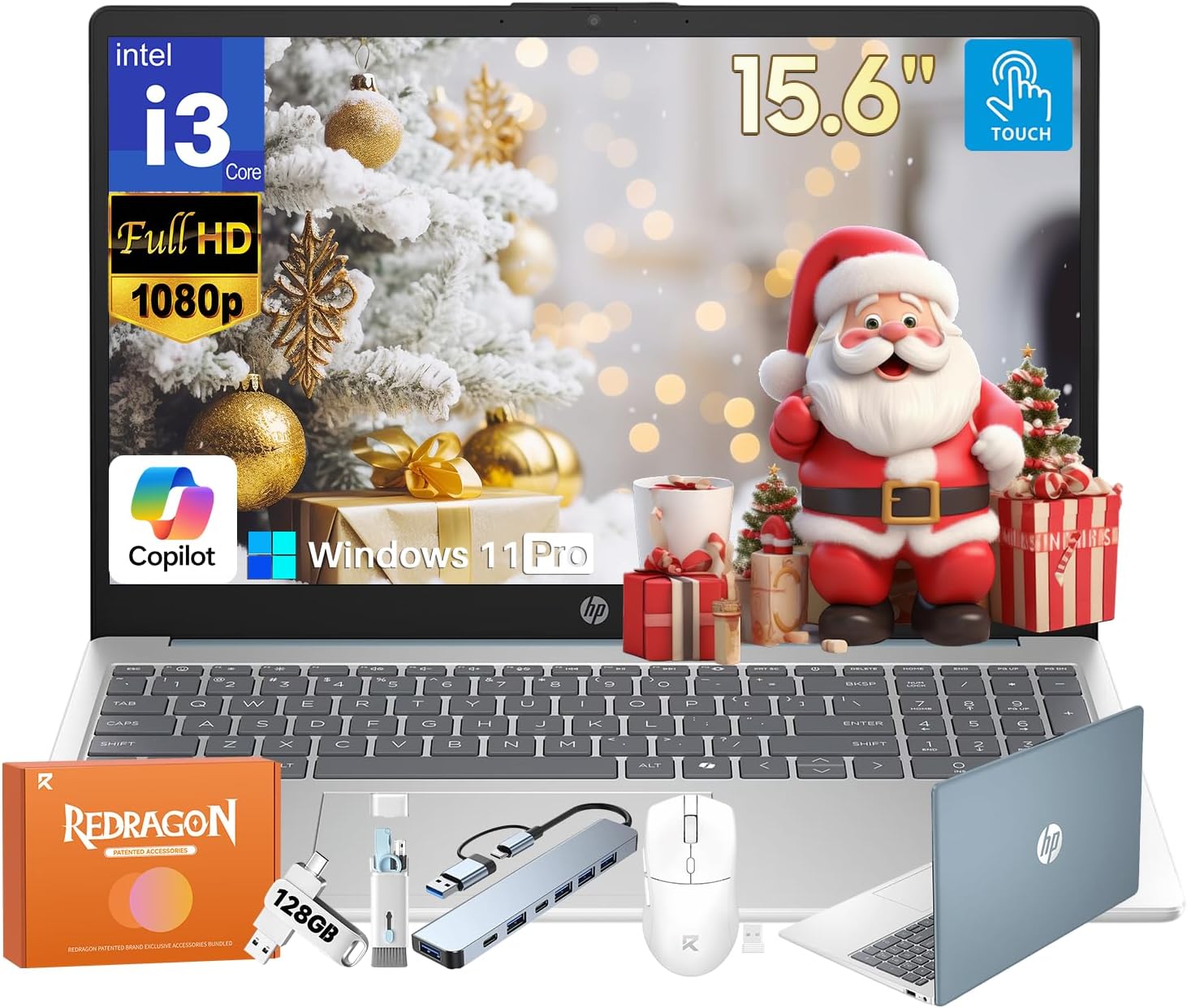HP 15.6 Touchscreen Laptop, Windows 11Pro, Copilot AI, 32GB RAM, 1TB SSD, Intel 8-Core i3-N305, 15.6'' FHD (1920 x 1080) Anti-Glare Touchscreen, Wi-Fi 6, Long Battery Life, REDRAGON Accessories