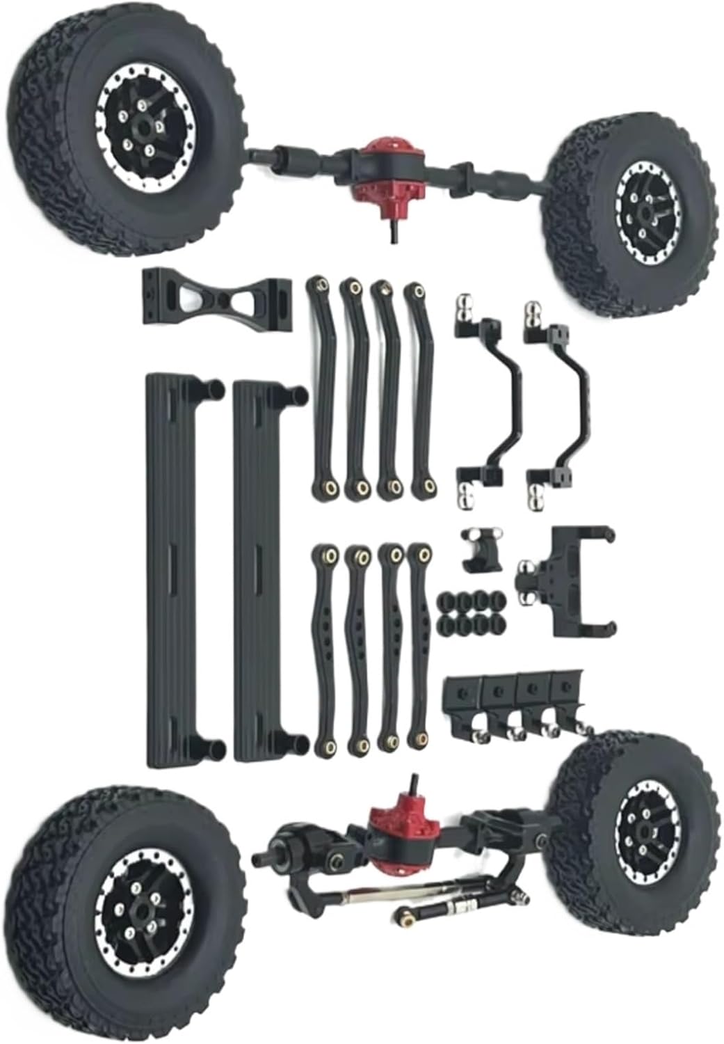 for WPL for C64 C64-1 1/16 Metal Front and Rear Axle for Chassis Link Rod Pull Rod Mount Side Pedal Tire Set RC Car Upgrade Parts RC Vehicles Parts(Black)