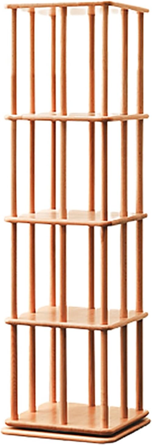 GAMAK Rotating Bookshelf 3-4 Tier 360 Display Wood Bookcase Freestanding Display Wooden Bookshelf Multi-Functional Bookshelf Organizer for Kids and Adults (Color : Wood, Size : Four)