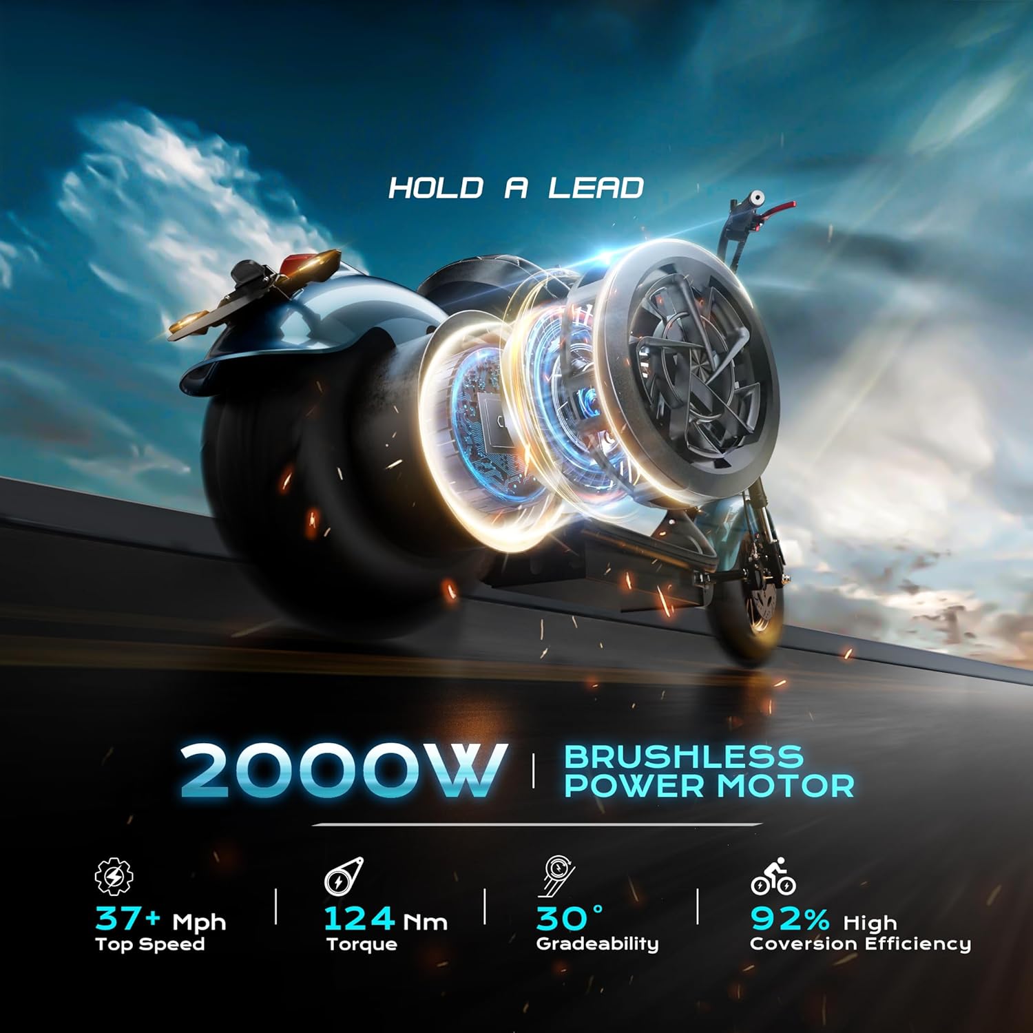 Eahora 2000W M1P Electric Motorcycle for Adults 60V 30Ah Battery, 37 MPH 40 Miles Range Electric Mopeds Full Suspension Dual Hydraulic Brakes 2 Persons Street Legal Electric Motorcycle