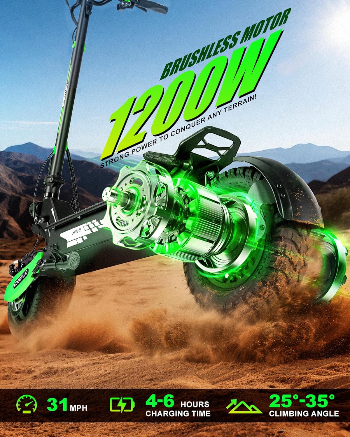 Electric Scooter for Adults, 1200W Motor Fast E Scooter, 11