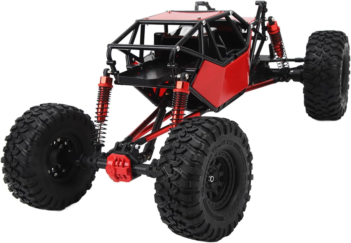 310mm RC Rock Climber Chassis for Axial SCX10 90046, 1/10 Scale Alloy Drive Shaft Crawler Chassis with 4 Shock Absorbers 1.9 Wheels (Red Black, 14.57 Frame)