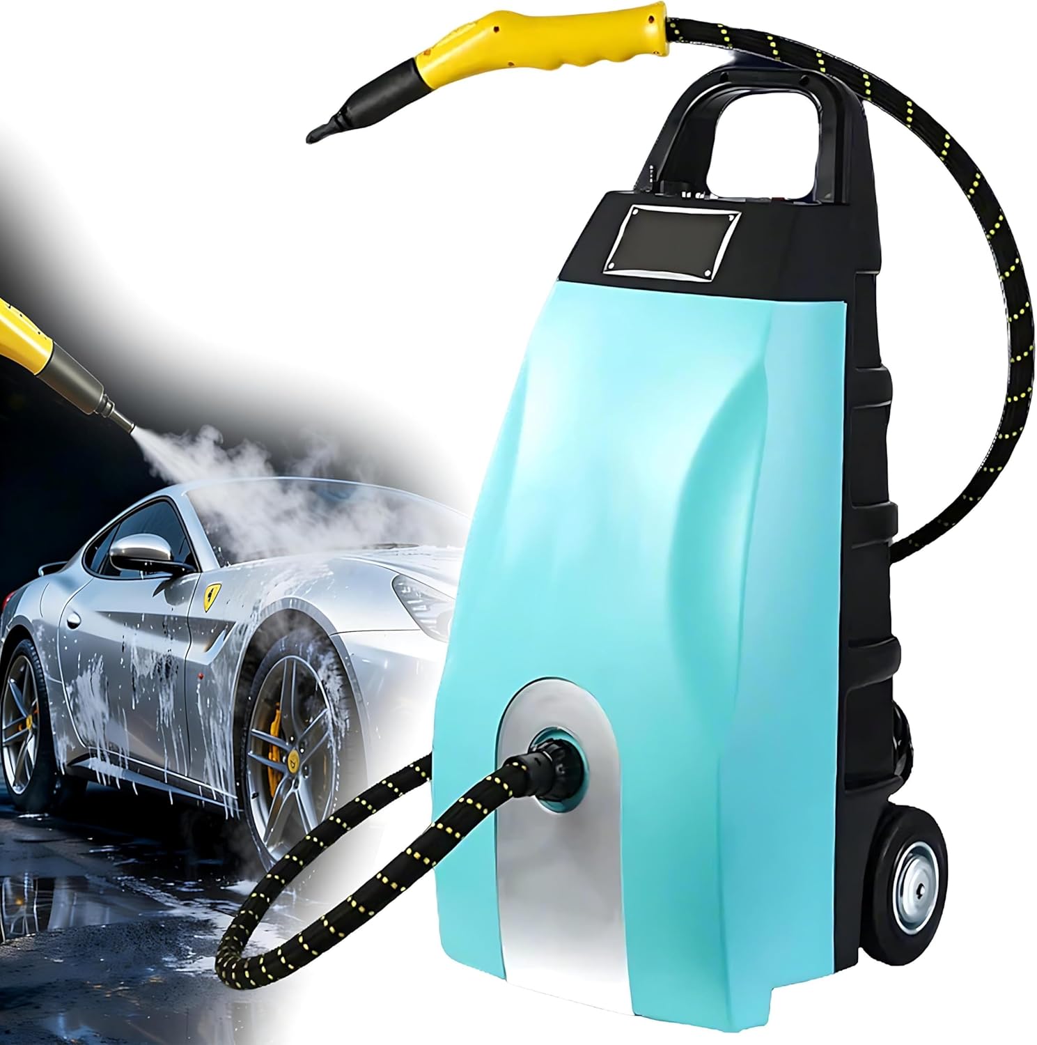 QIUNAOZI Home Steam Cleaner, Steam Cleaning Machine, Car Steam Wash Machine, Timer 5-30 Minutes, Steam Output 120ml/Min, 5 Bar Maximum Pressure, for Home/Car Use/Efficiently Cleans Floors Blue