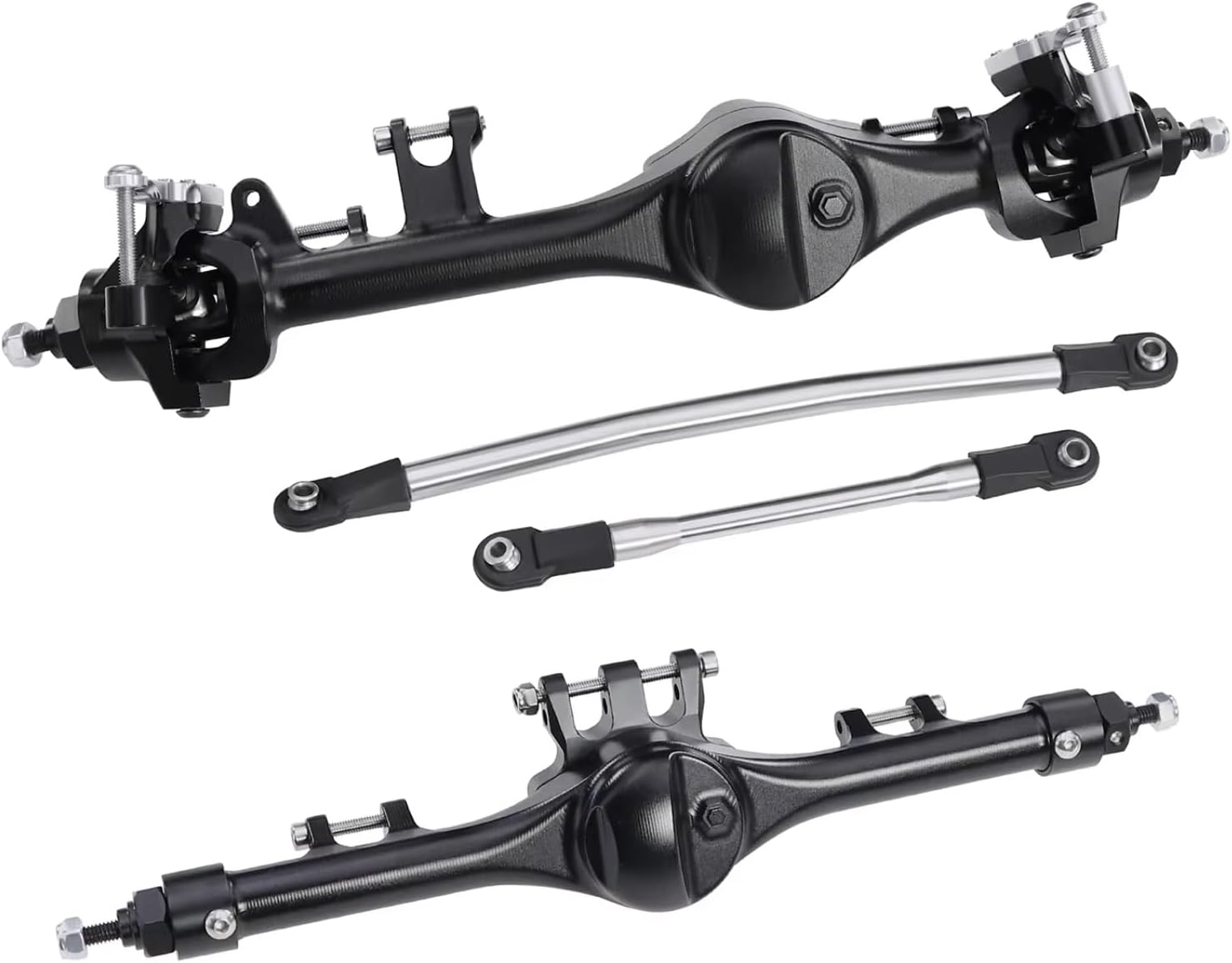 RC Axle Models For Axial For SCX10 II For Vanquish VS4-10 For Phoenix F10T 1/10 CNC Aluminum Front Rear Straight Axle Complete Set RC Crawler Parts(Black)