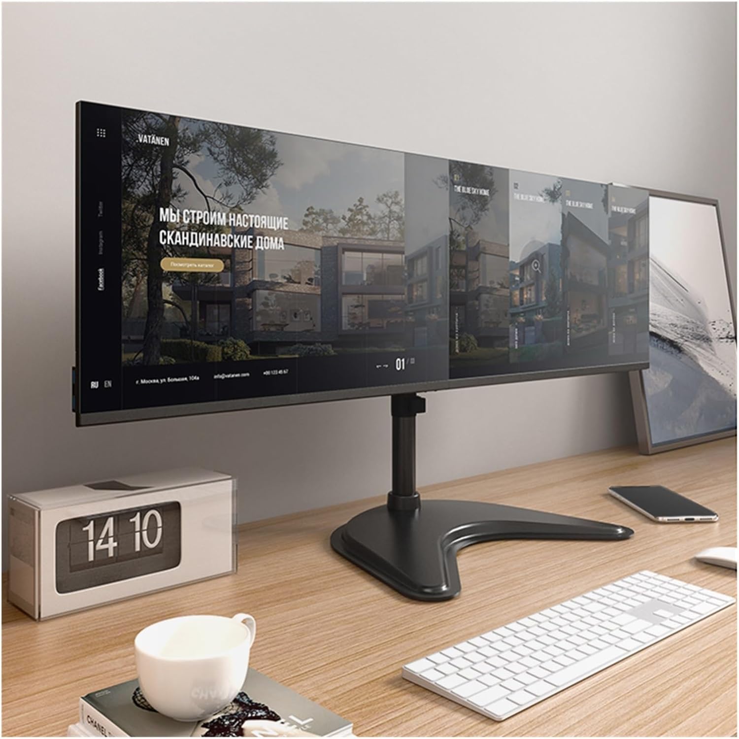 Dual-Screen Monitor Stand, Multi-Screen Computer Stand with Rotating arm and Built-in Base Without Punching Holes E270