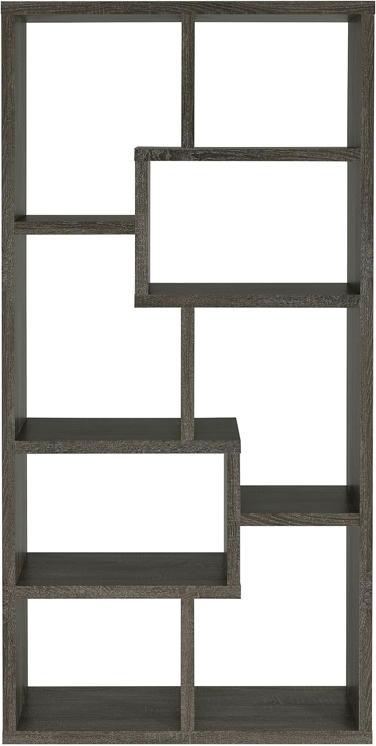 Coaster Home Furnishings - Theo - MDF and Engineered Veneer - 7-Shelf Geometric Bookcase with Transitional Style - Living Room and Home Office - 71-Inch - Weathered Gray - 800510