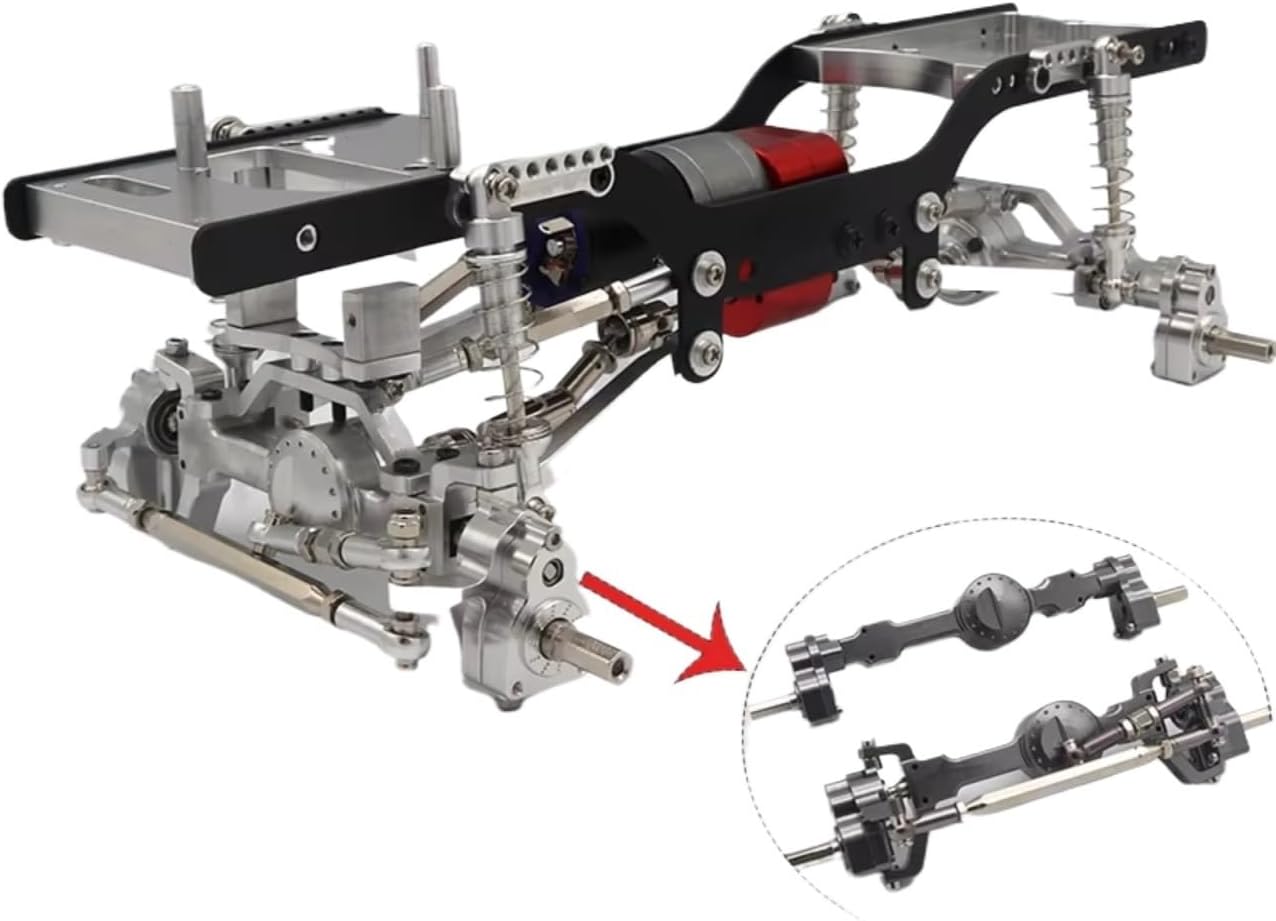 RC Chassis Frame Parts For MN For MN98 D90 D91 D99 D99S MN90 1/12 Full Metal Frame For Chassis Kit Shock Pull Rod With Portal Axle RC Car Upgrade Parts(Silver)