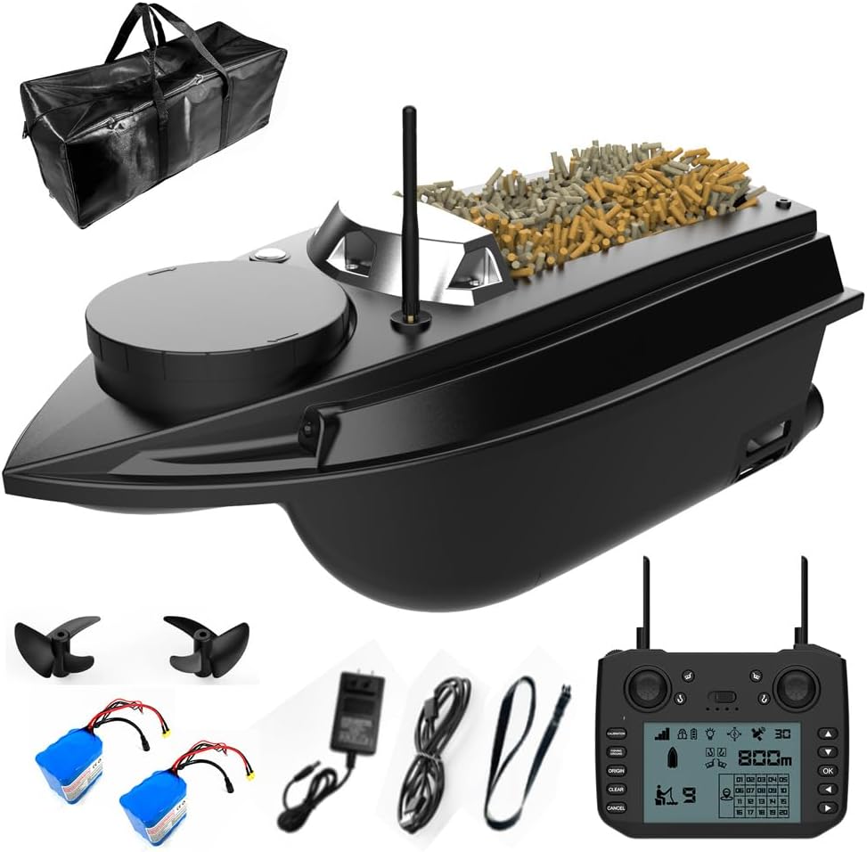 GoolRC V030 Remote Control Bait Boat, 2.4Ghz GPS Fishing Boats with Auto Return, LCD Screen, 6.6lbs Load Capacity, LED Lights, 2624ft Long Range Control RC Bait Boat for Adults