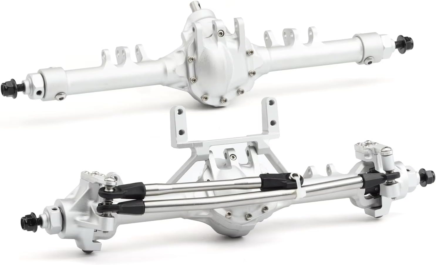 Rc Upgrade Spare For Axial For SCX10 II VS4-10 1/10 Straight Axle Set With Servo Mount Black For Silver Anodized RC For Rock Crawler(Silver,Set)